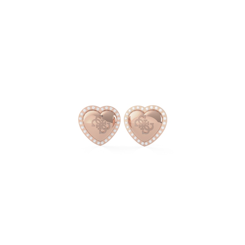 Guess Stainless Steel 4G Crystal Heart Stud Earrings