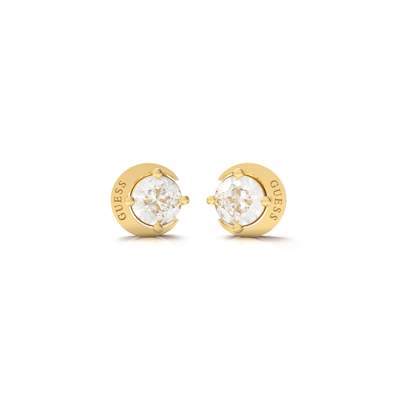 Guess Gold Tone Stainless Steel Moon Shape Crystal Stud Earrings