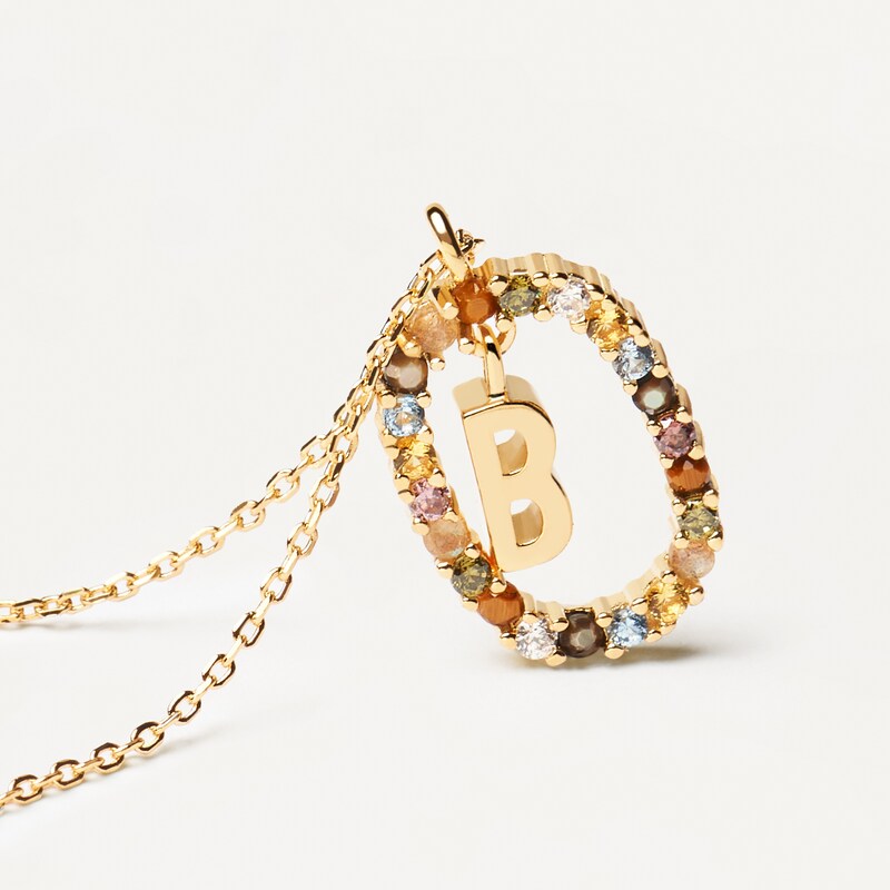 Main Image 3 of PDPAOLA  18ct Gold Plated Gemstones Initial B Pendant