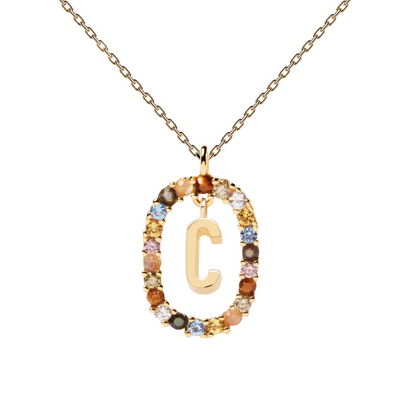 PDPAOLA  18ct Gold Plated Gemstones Initial C Pendant