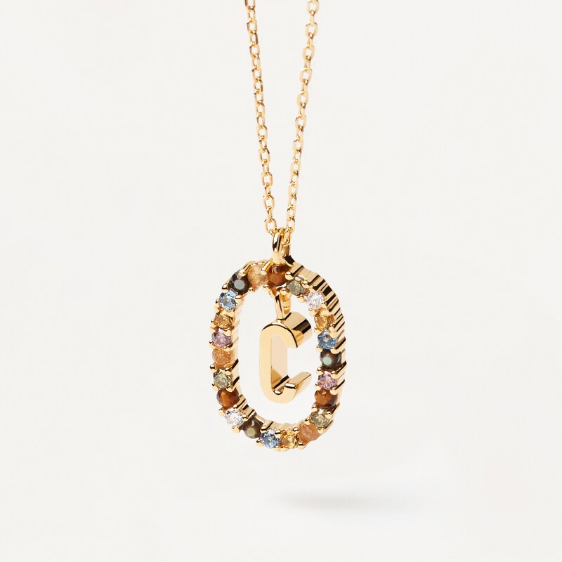 PDPAOLA  18ct Gold Plated Gemstones Initial C Pendant