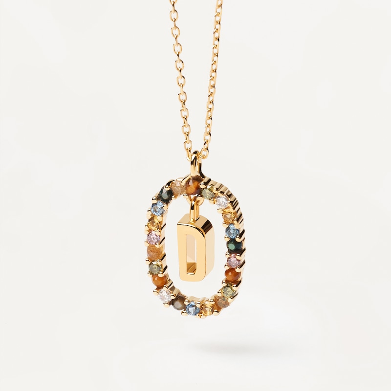 Main Image 2 of PDPAOLA  18ct Gold Plated Gemstones Initial D Pendant