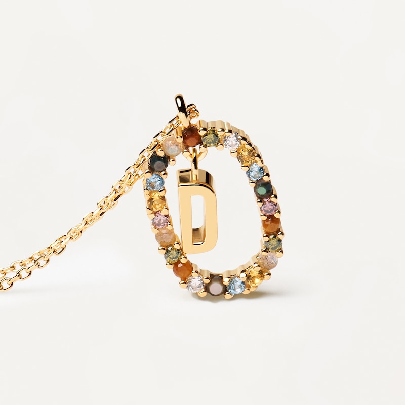 Main Image 3 of PDPAOLA  18ct Gold Plated Gemstones Initial D Pendant