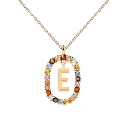 PDPAOLA  18ct Gold Plated Gemstones Initial E Pendant