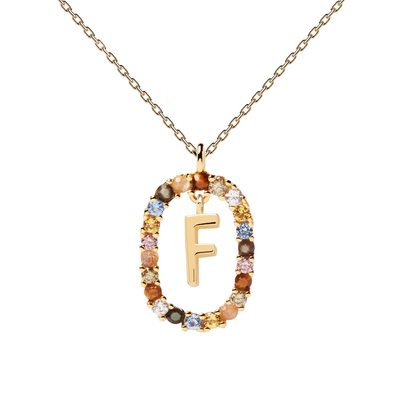 PDPAOLA  18ct Gold Plated Gemstones Initial F Pendant