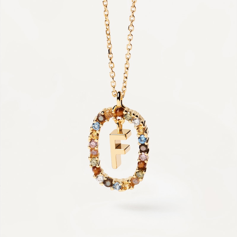 PDPAOLA  18ct Gold Plated Gemstones Initial F Pendant
