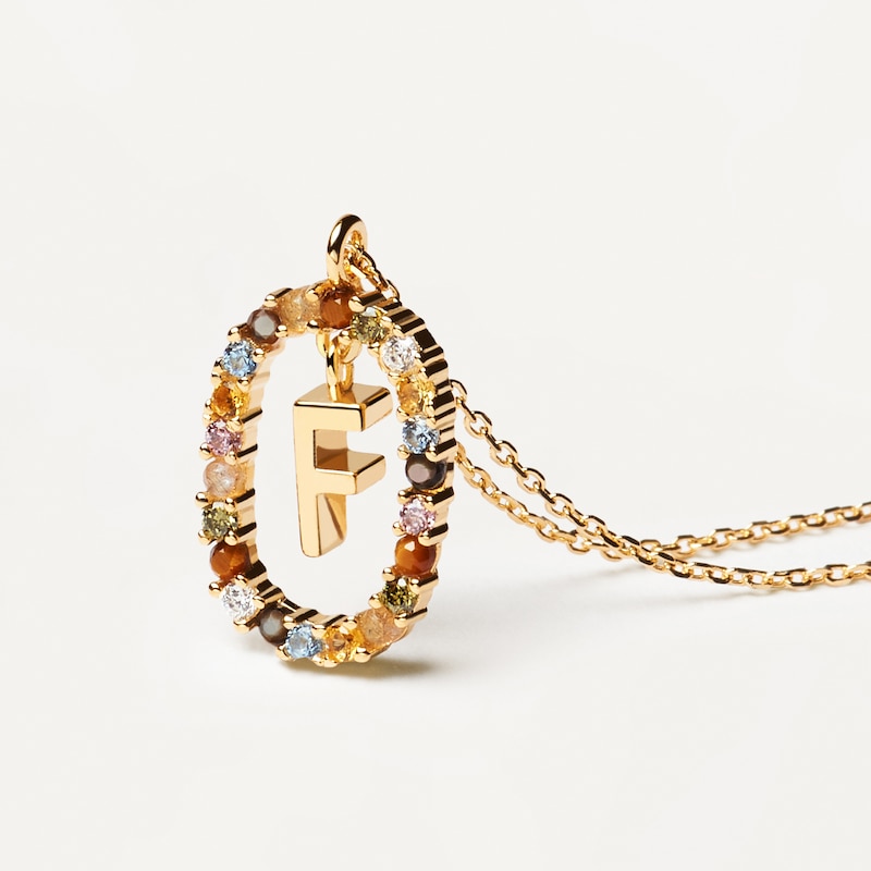 Main Image 3 of PDPAOLA  18ct Gold Plated Gemstones Initial F Pendant