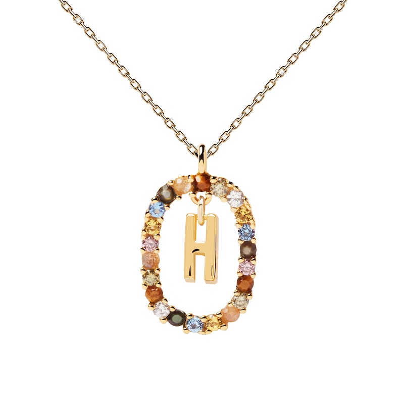 PDPAOLA  18ct Gold Plated Gemstones Initial H Pendant