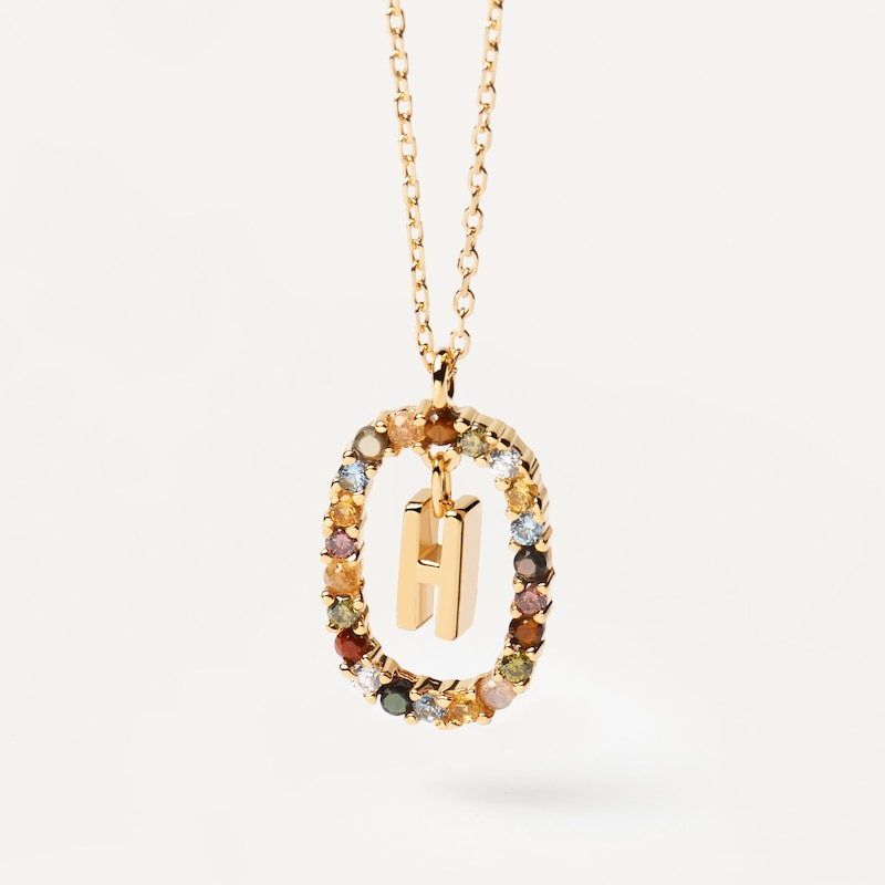 Main Image 2 of PDPAOLA  18ct Gold Plated Gemstones Initial H Pendant