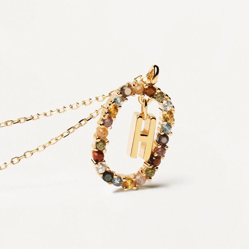 Main Image 3 of PDPAOLA  18ct Gold Plated Gemstones Initial H Pendant