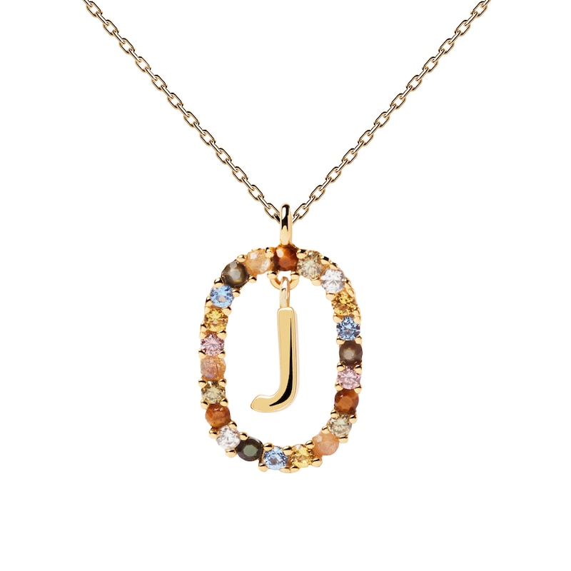 Main Image 1 of PDPAOLA  18ct Gold Plated Gemstones Initial J Pendant