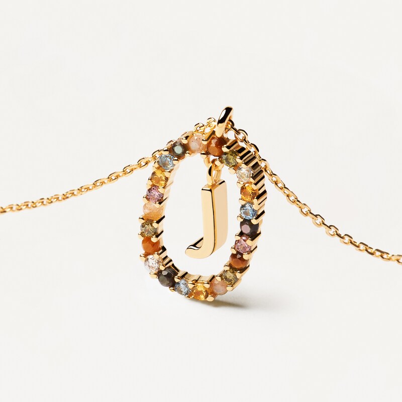 Main Image 3 of PDPAOLA  18ct Gold Plated Gemstones Initial J Pendant