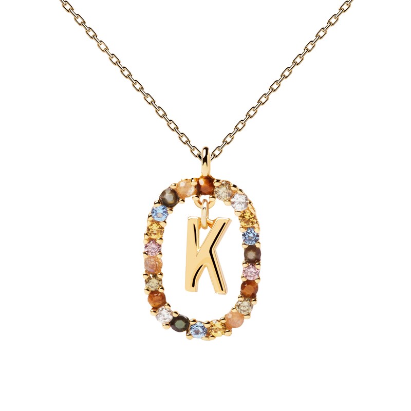 PDPAOLA  18ct Gold Plated Gemstones Initial K Pendant