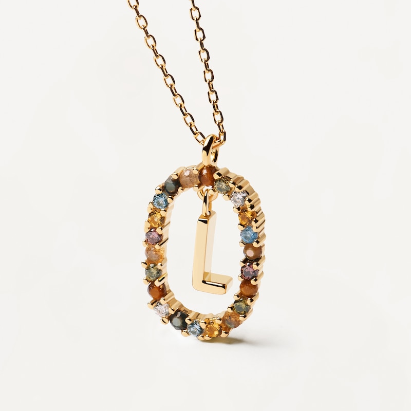 PDPAOLA  18ct Gold Plated Gemstones Initial L Pendant