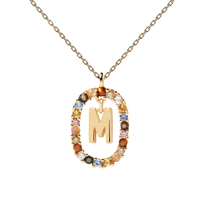 PDPAOLA  18ct Gold Plated Gemstones Initial M Pendant