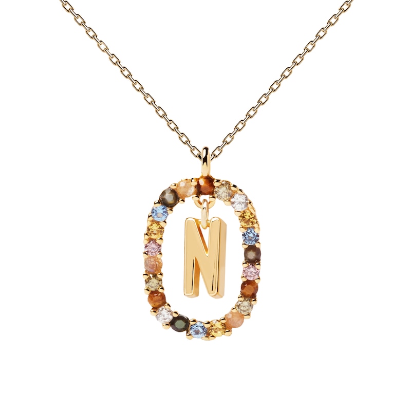 PDPAOLA  18ct Gold Plated Gemstones Initial N Pendant