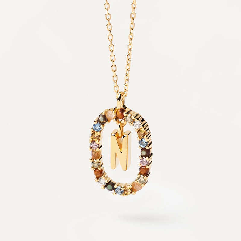 Main Image 2 of PDPAOLA  18ct Gold Plated Gemstones Initial N Pendant
