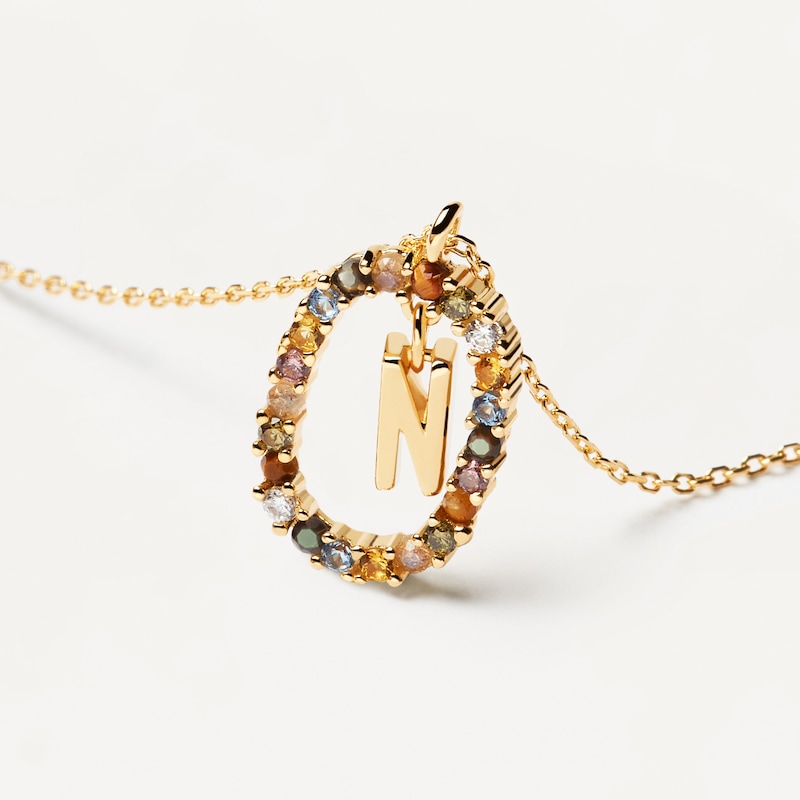 Main Image 3 of PDPAOLA  18ct Gold Plated Gemstones Initial N Pendant