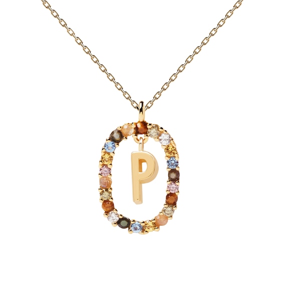 PDPAOLA 18ct Gold Plated Gemstones Initial P Pendant