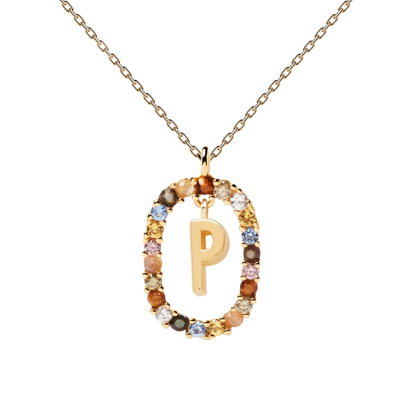 Main Image 1 of PDPAOLA  18ct Gold Plated Gemstones Initial P Pendant