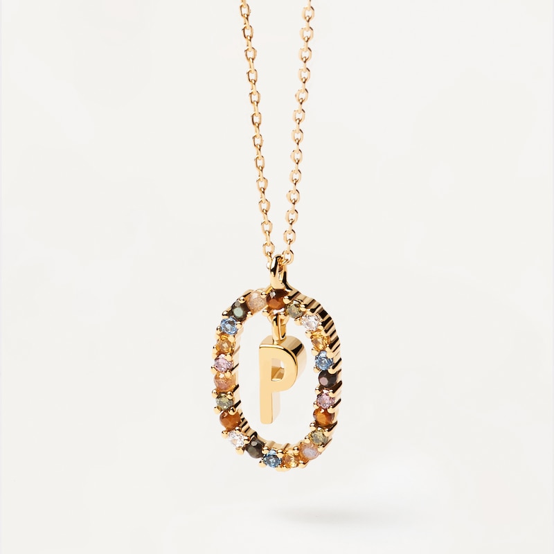 Main Image 2 of PDPAOLA  18ct Gold Plated Gemstones Initial P Pendant