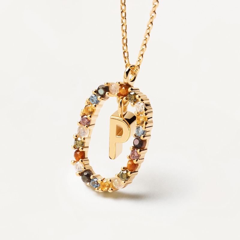 Main Image 3 of PDPAOLA  18ct Gold Plated Gemstones Initial P Pendant