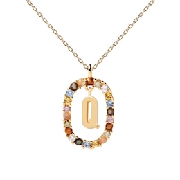 PDPAOLA  18ct Gold Plated Gemstones Initial Q Pendant