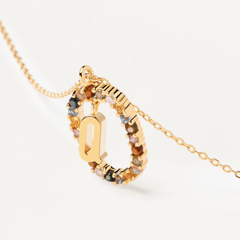 Main Image 3 of PDPAOLA  18ct Gold Plated Gemstones Initial Q Pendant