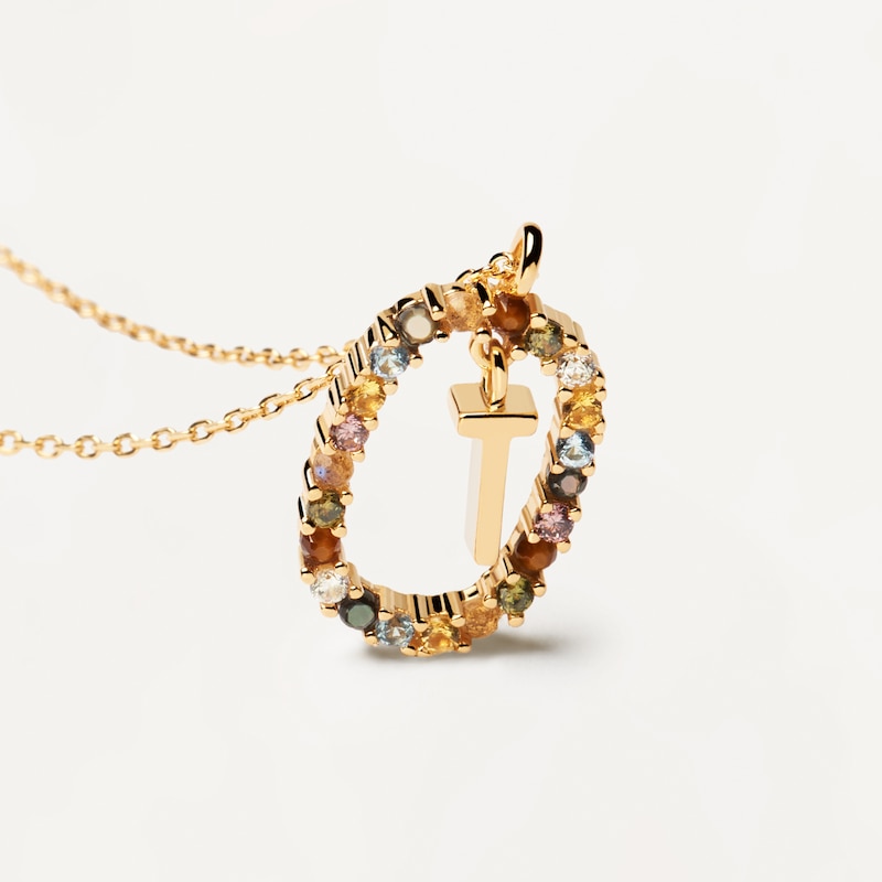 Main Image 3 of PDPAOLA  18ct Gold Plated Gemstones Initial T Pendant