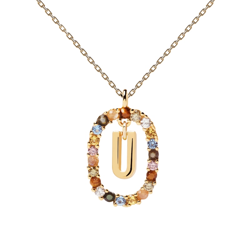 Main Image 1 of PDPAOLA  18ct Gold Plated Gemstones Initial U Pendant