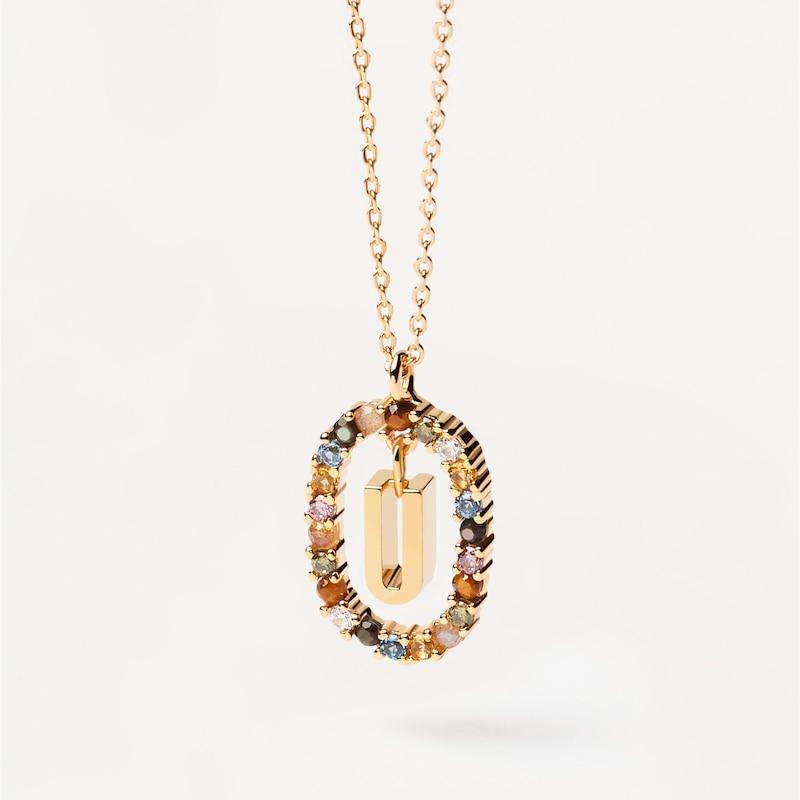 Main Image 2 of PDPAOLA  18ct Gold Plated Gemstones Initial U Pendant