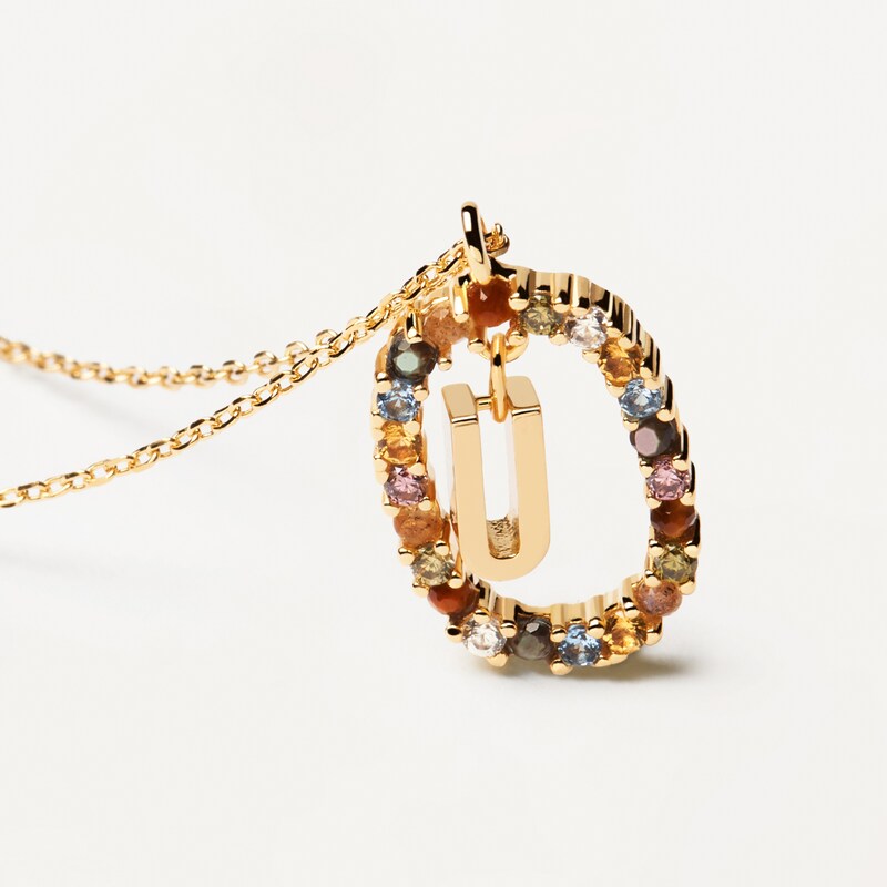Main Image 3 of PDPAOLA  18ct Gold Plated Gemstones Initial U Pendant