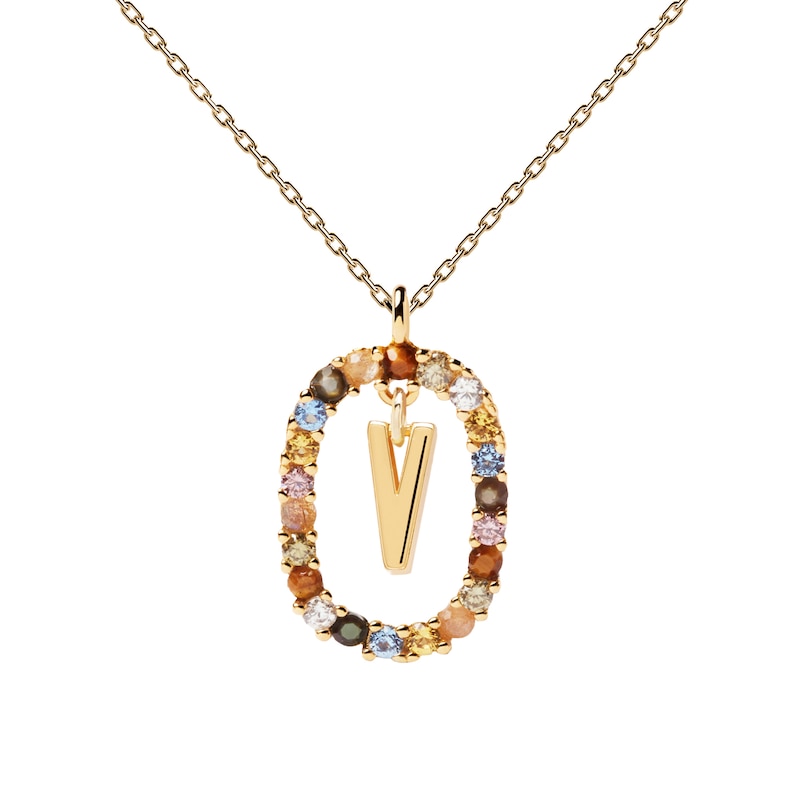 PDPAOLA  18ct Gold Plated Gemstones Initial V Pendant
