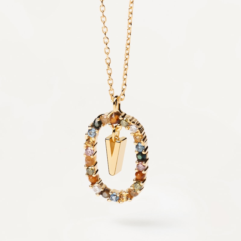 Main Image 2 of PDPAOLA  18ct Gold Plated Gemstones Initial V Pendant