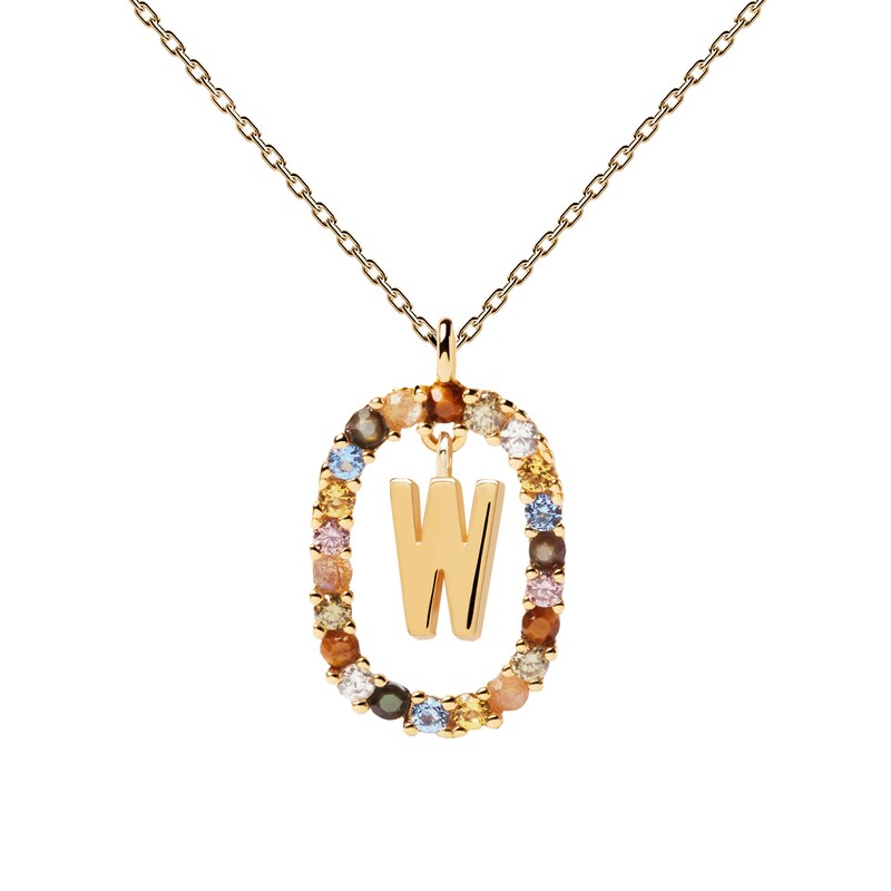 Main Image 1 of PDPAOLA  18ct Gold Plated Gemstones Initial W Pendant