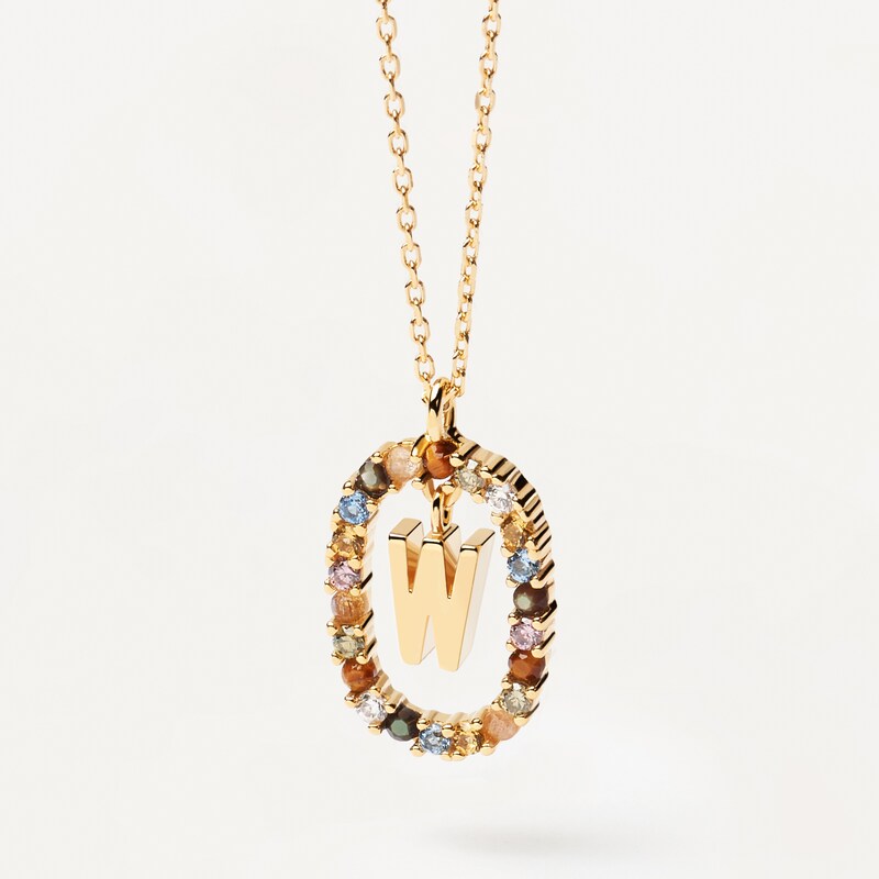 Main Image 2 of PDPAOLA  18ct Gold Plated Gemstones Initial W Pendant