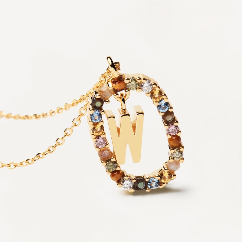 Main Image 3 of PDPAOLA  18ct Gold Plated Gemstones Initial W Pendant