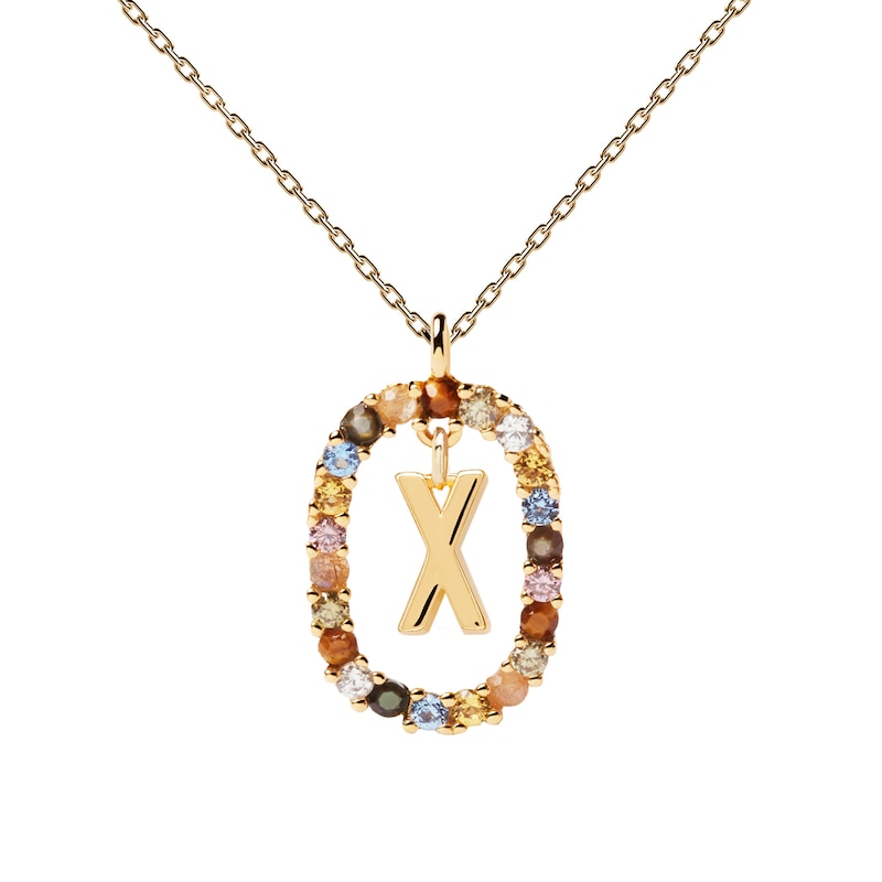 Main Image 1 of PDPAOLA  18ct Gold Plated Gemstones Initial X Pendant