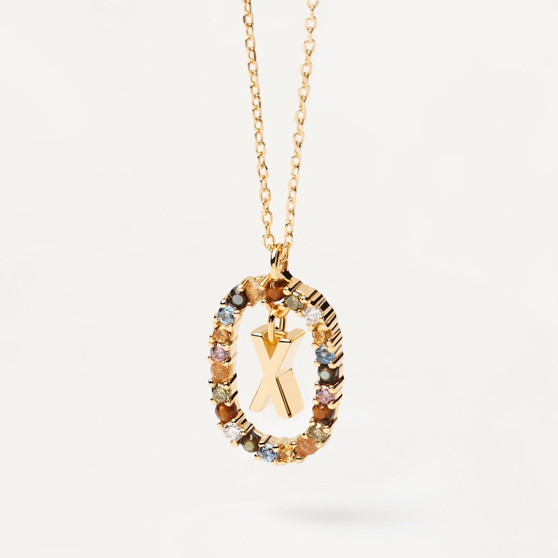 Main Image 2 of PDPAOLA  18ct Gold Plated Gemstones Initial X Pendant