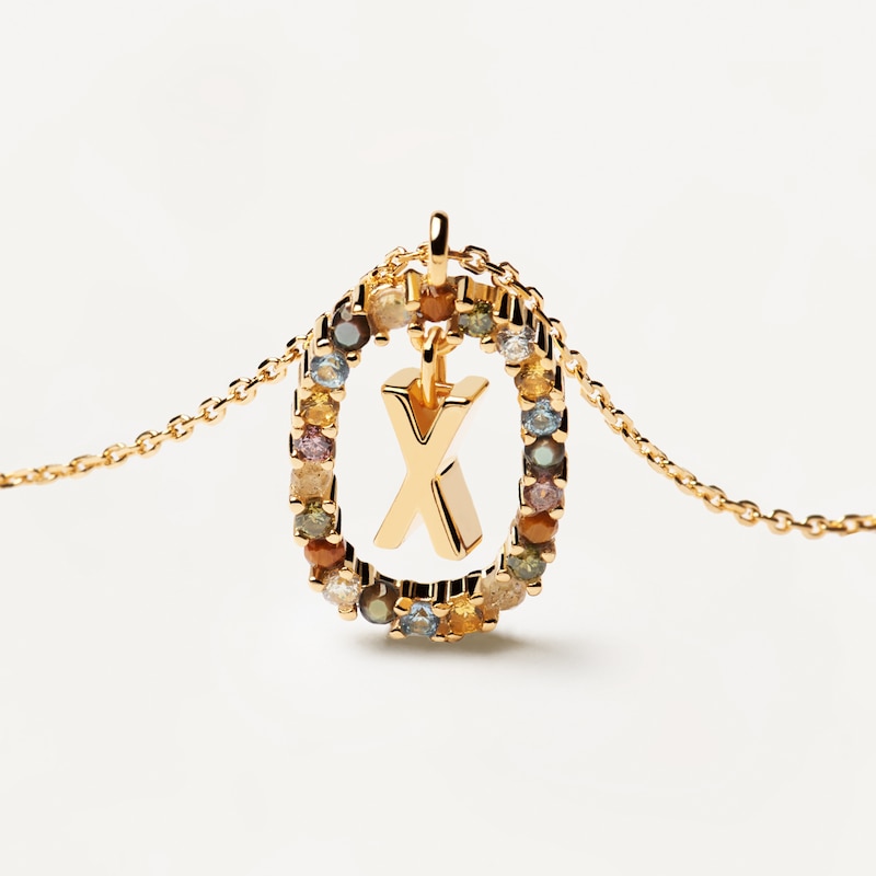 Main Image 3 of PDPAOLA  18ct Gold Plated Gemstones Initial X Pendant
