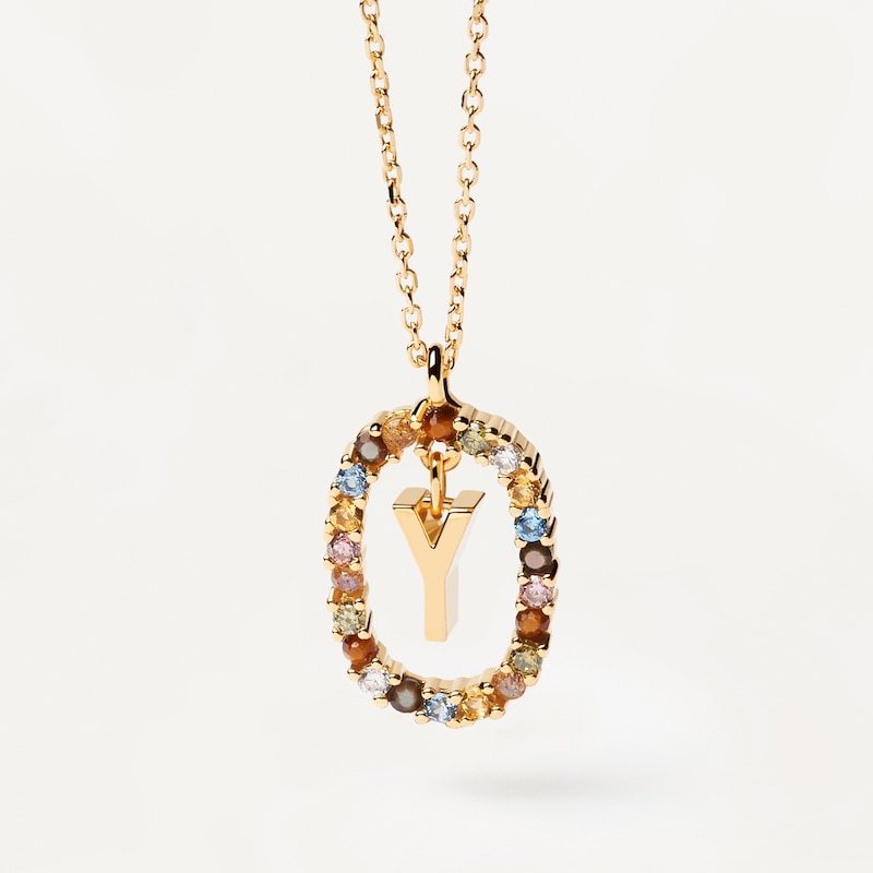 Main Image 2 of PDPAOLA  18ct Gold Plated Gemstones Initial Y Pendant