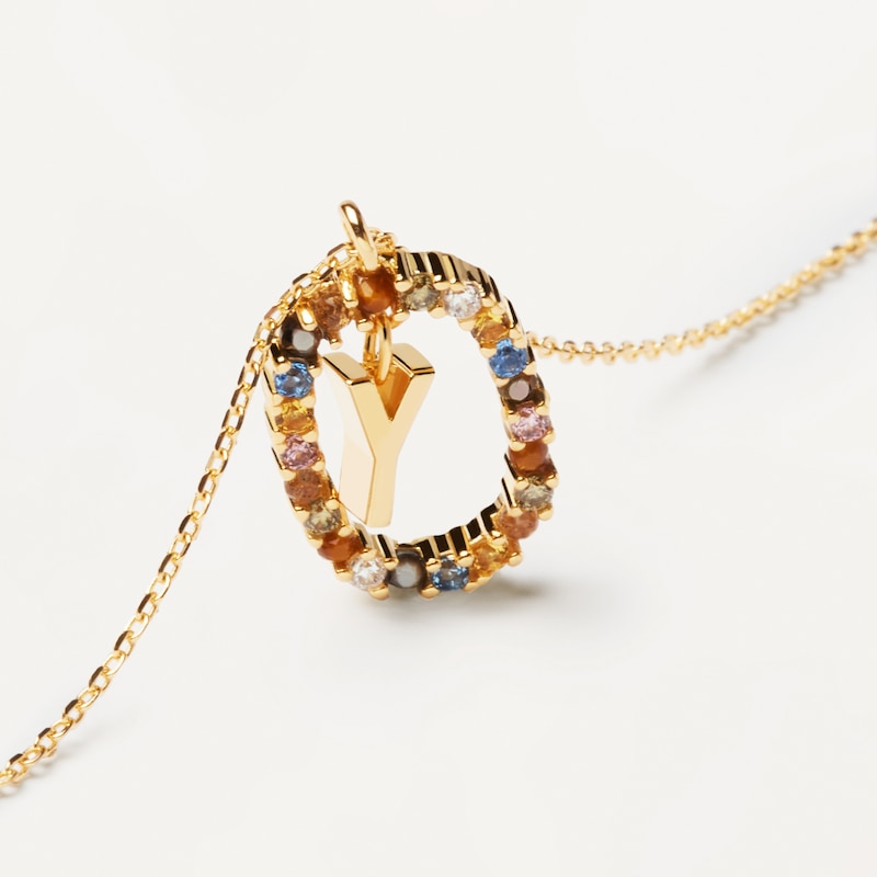 Main Image 3 of PDPAOLA  18ct Gold Plated Gemstones Initial Y Pendant