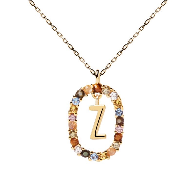 Main Image 1 of PDPAOLA  18ct Gold Plated Gemstones Initial Z Pendant