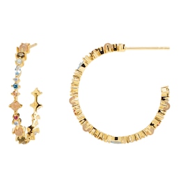 PDPAOLA  Halo 18ct Gold Plated Gemstone Half Hoop Earrings