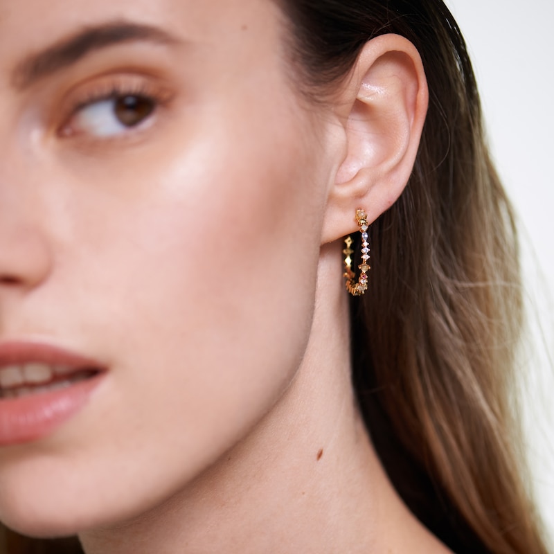 PDPAOLA  Halo 18ct Gold Plated Gemstone Half Hoop Earrings