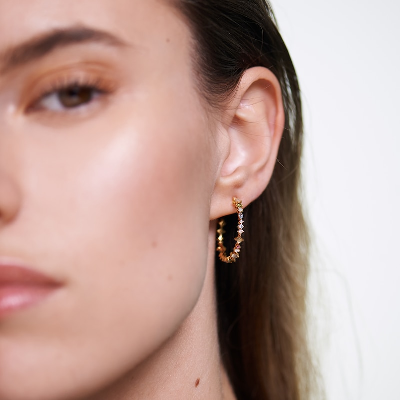 Main Image 4 of PDPAOLA  Halo 18ct Gold Plated Gemstone Half Hoop Earrings
