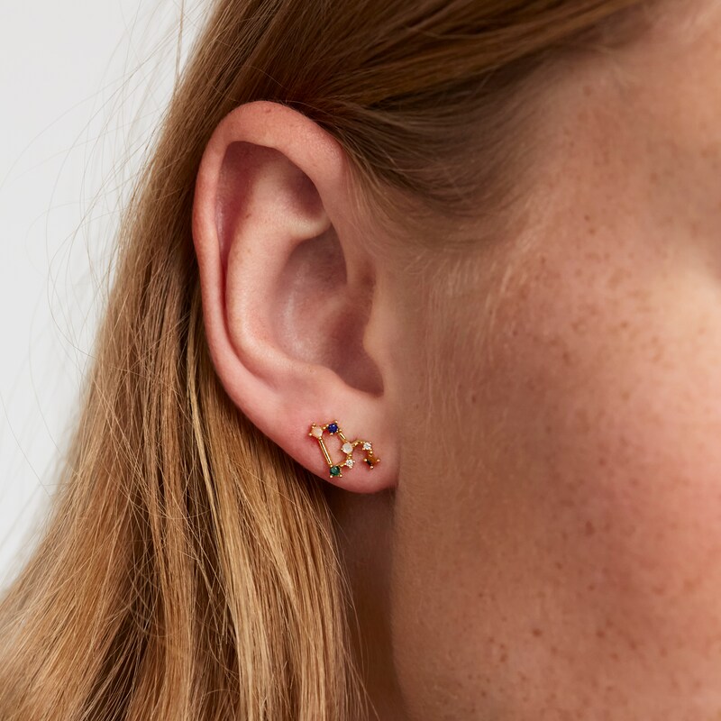 Main Image 3 of PDPAOLA  Leo 18ct Gold Plated Gemstones Stud Earrings