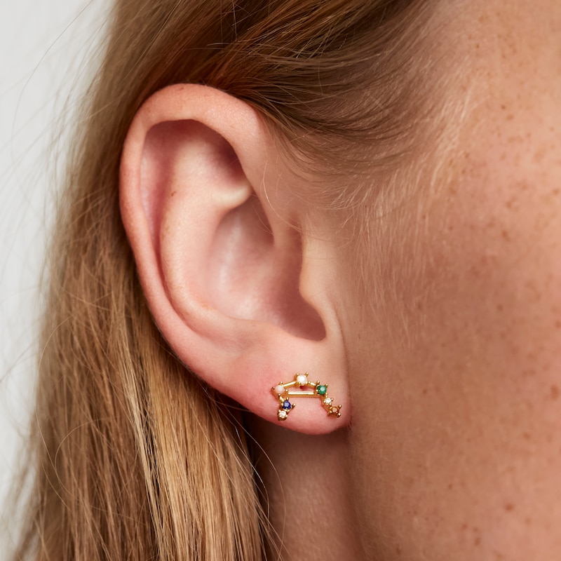 Main Image 3 of PDPAOLA  Libra 18ct Gold Plated Gemstones Stud Earrings