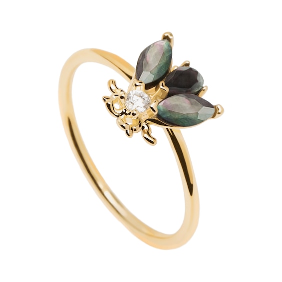 PDPAOLA Zaza 18ct Gold Plated Silver Gemstone Ring Size L