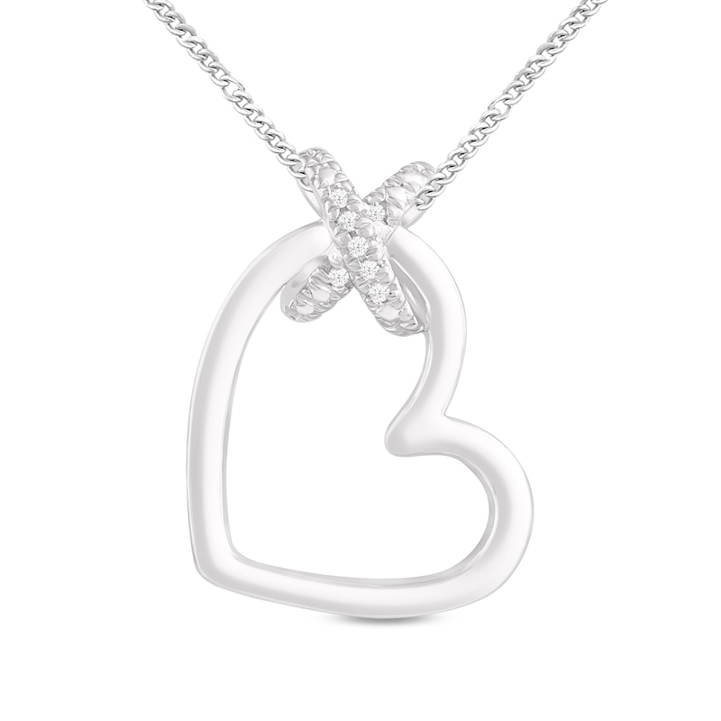 Main Image 1 of Sterling Silver Diamond Heart Kiss Pendant